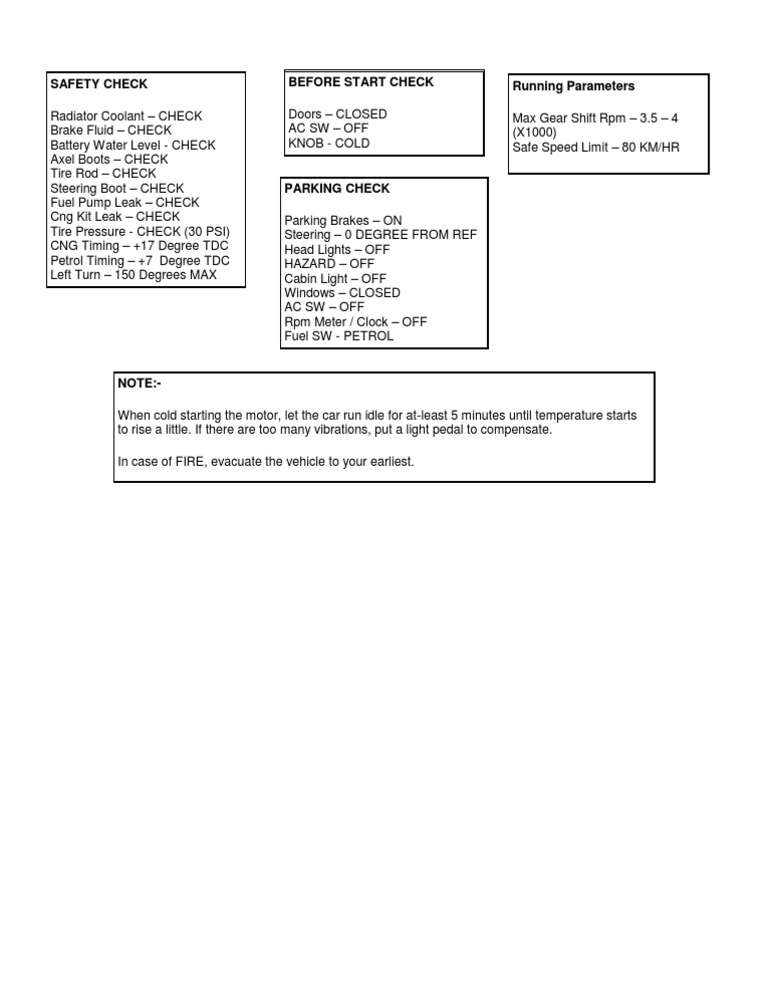 Safety Check Running Parameters Before Start Check | PDF