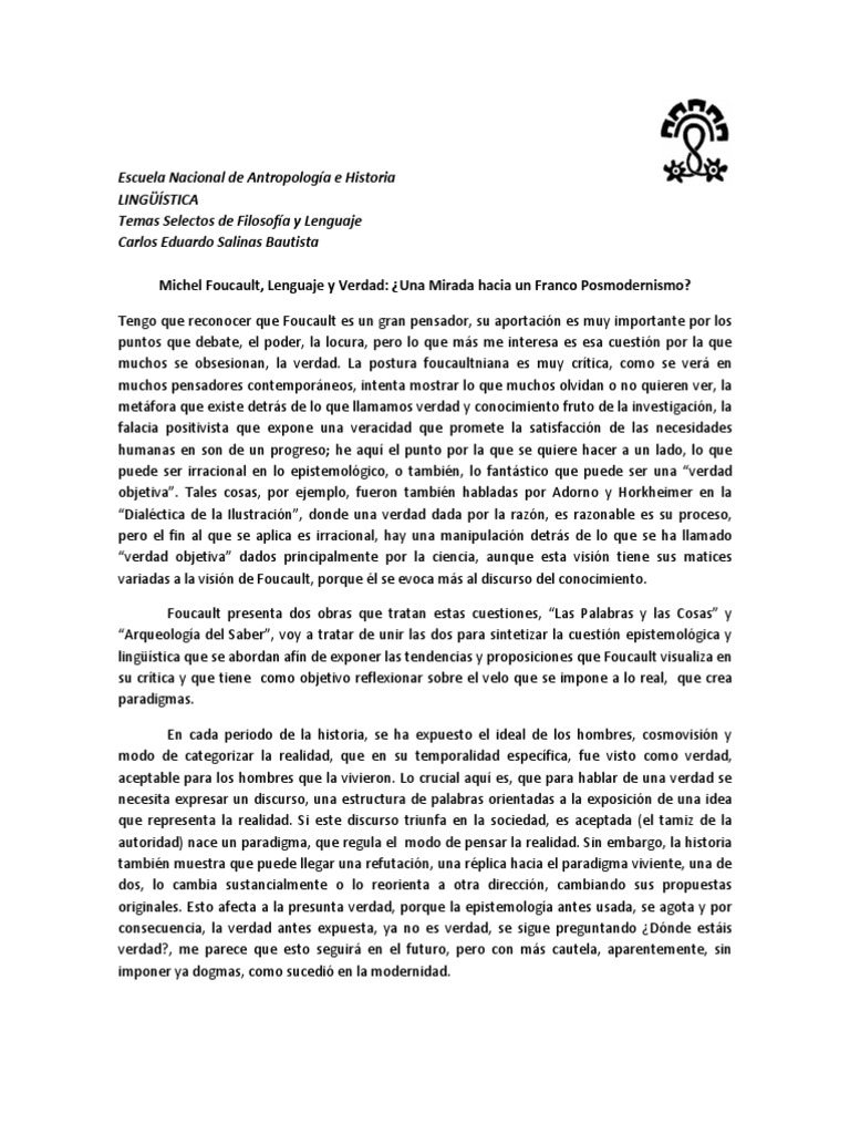 Michel Foucault, Lenguaje y Verdad PDF Verdad Michel Foucault