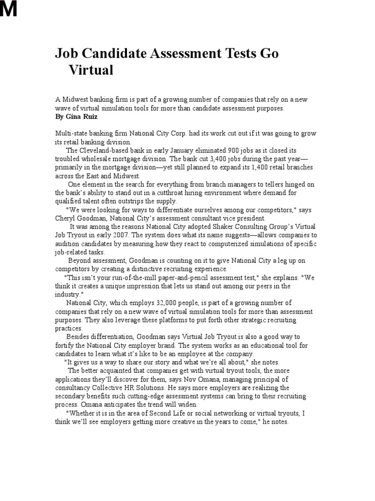 Virtual Job Tryouts Revolutionize Hiring | PDF | National City Corp ...