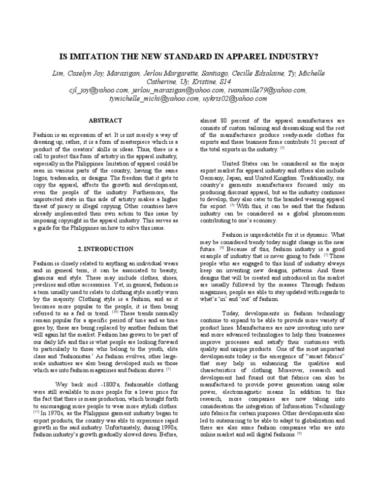Is Imitation The New Standard in Apparel Industry? PDF Fashion