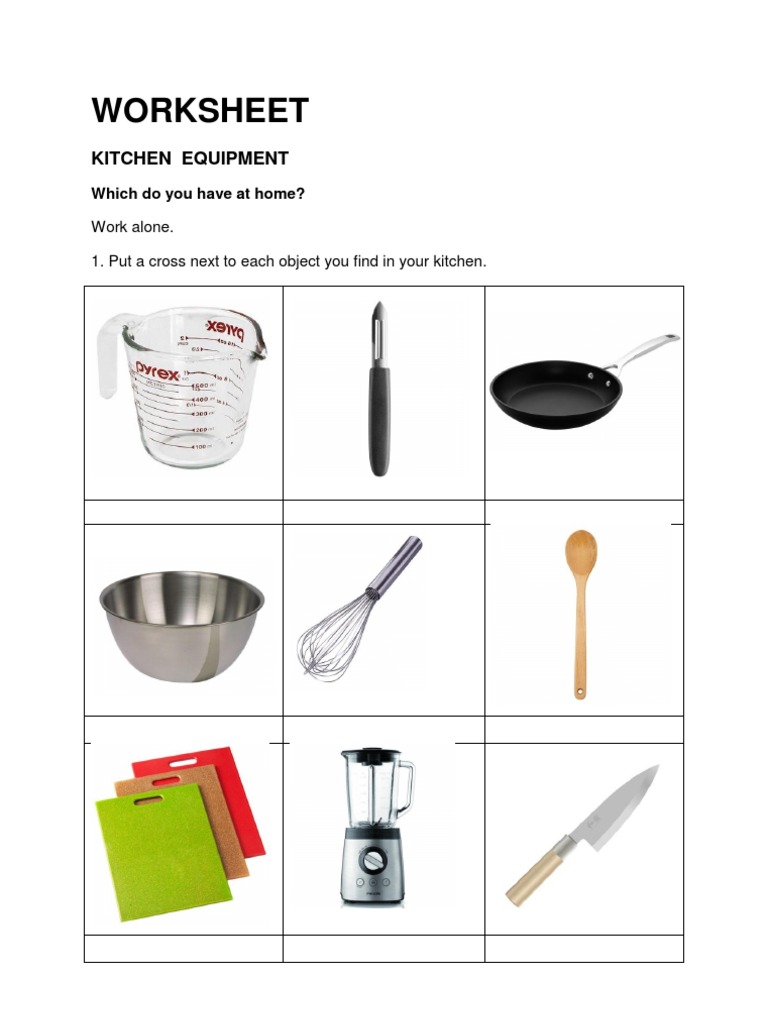 Kitchen Equipment Worksheet | PDF