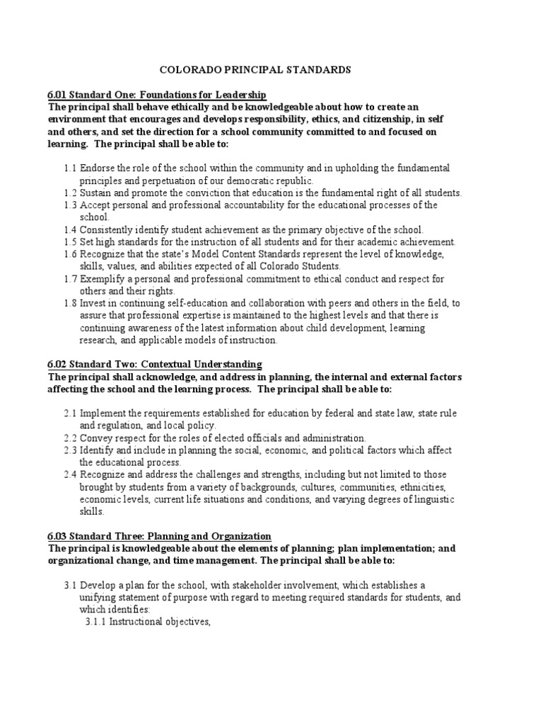 Colo Principal Standards | PDF