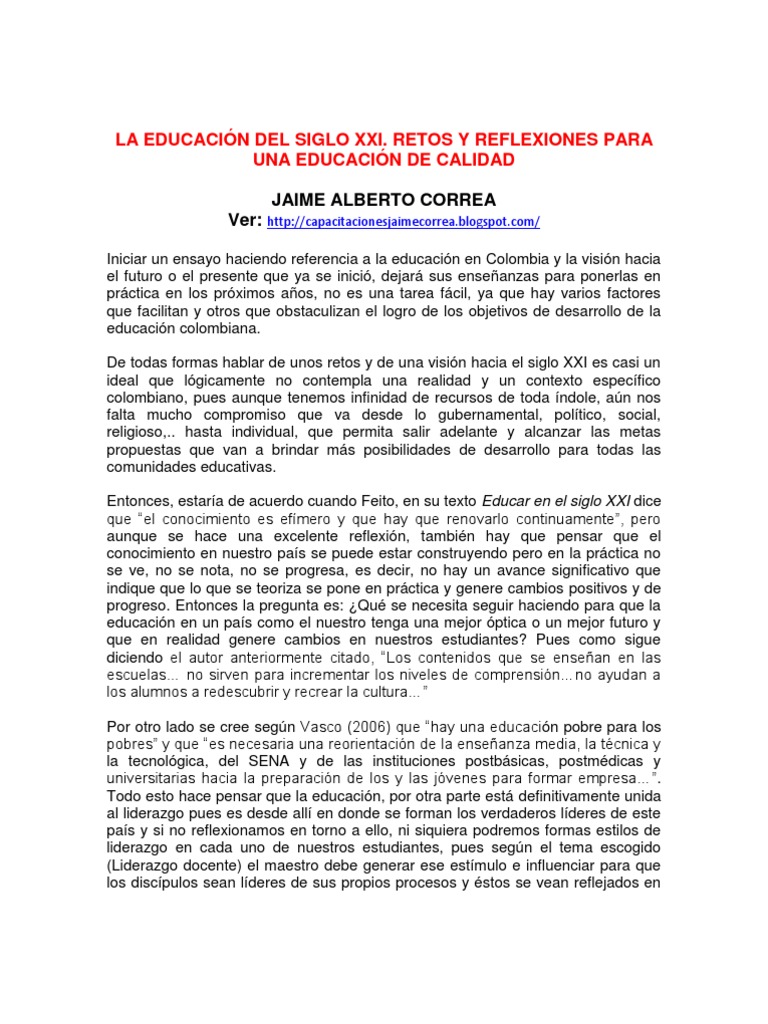 Retos de la Educación en el Siglo XXI | PDF | Conocimiento | Sociedad
