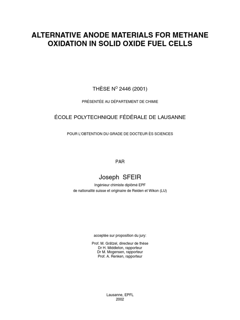 Alternative Anode Materials For Methane Oxidation in Solid Oxide Fuel