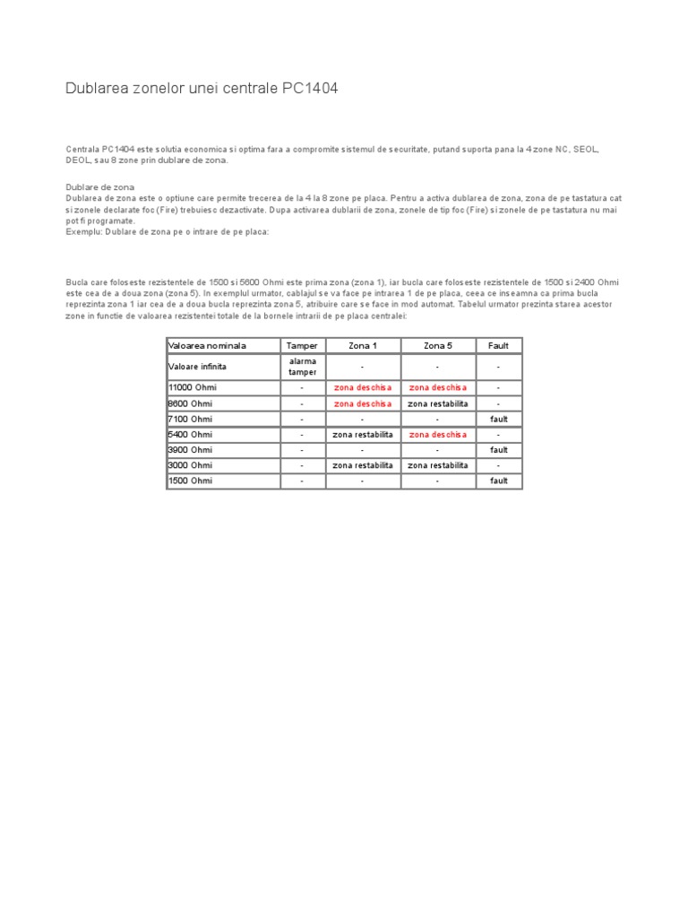 Dublarea Zonelor Unei Centrale PC1404 | PDF