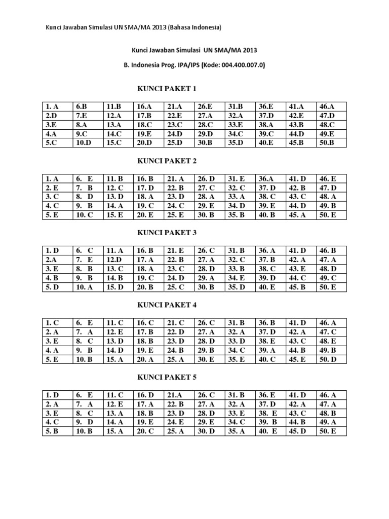 Kunci Jawaban Simulasi Un Sma Ma 2013 Program Ipa