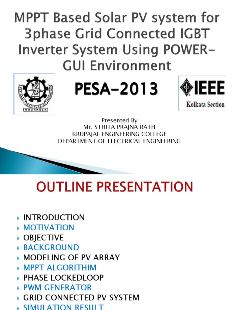 MPPT Based Solar PV System For Three Phase Grid Connected IGBT Based ...