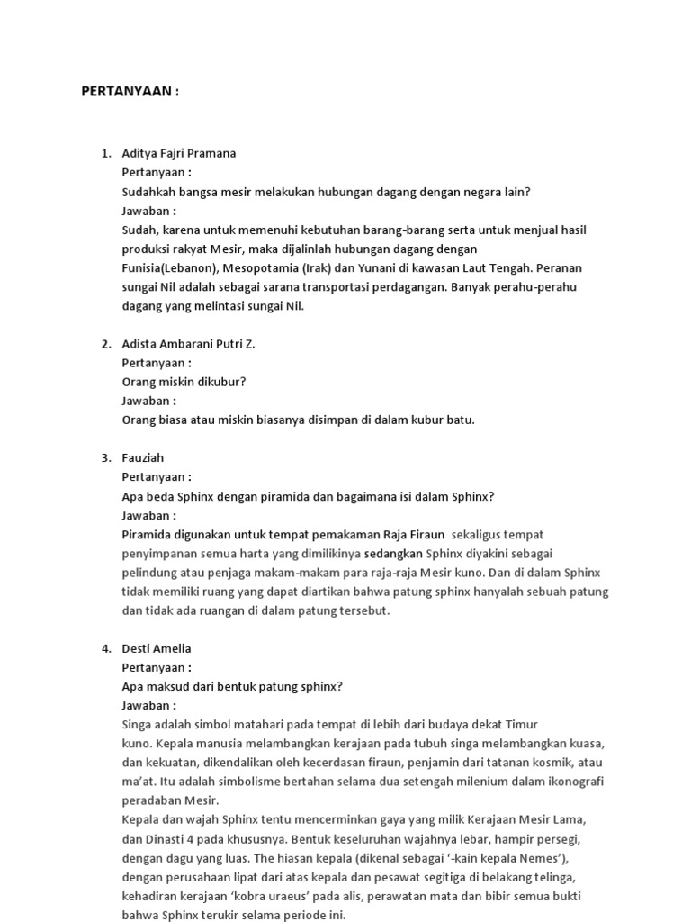Pertanyaan Sejarah Kelompok Mesir