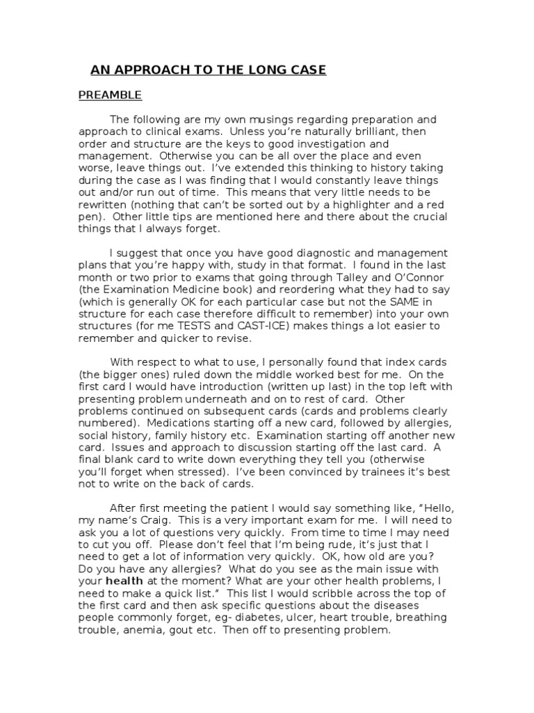 Long Case Preparation for Clinical Exams | PDF | Differential Diagnosis ...