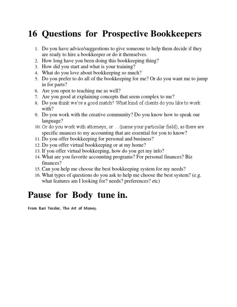 Key Questions for Hiring Bookkeepers | PDF | Business