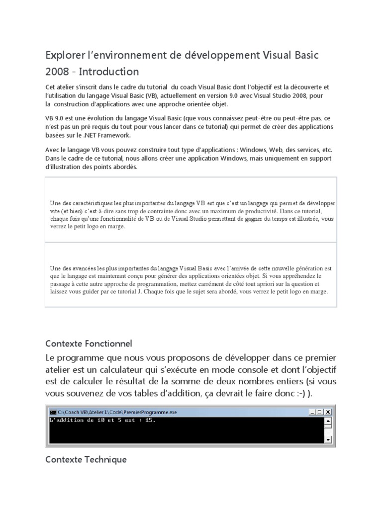 Introduction à Visual Basic 2008 | PDF | Environnement de développement ...