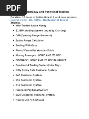 Nifty Stocks Intraday And Positional Trading System