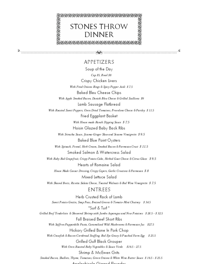 Stones Throw Dinner: Appetizers | PDF | Cooking, Food & Wine