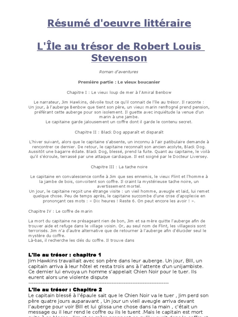 Résumé Ile Au Trésor Par Chapitre Resume de l Ile Au Tresor | L'Île au trésor | Robert Louis Stevenson