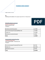 Training Week Budget: To, Main Manager Finance Department Royal Textile Pvt. LTD