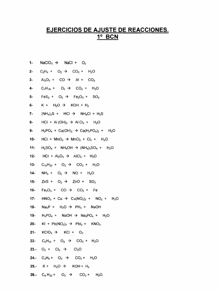 Ejercicios Resueltos de Ajuste de Reacciones. PDF