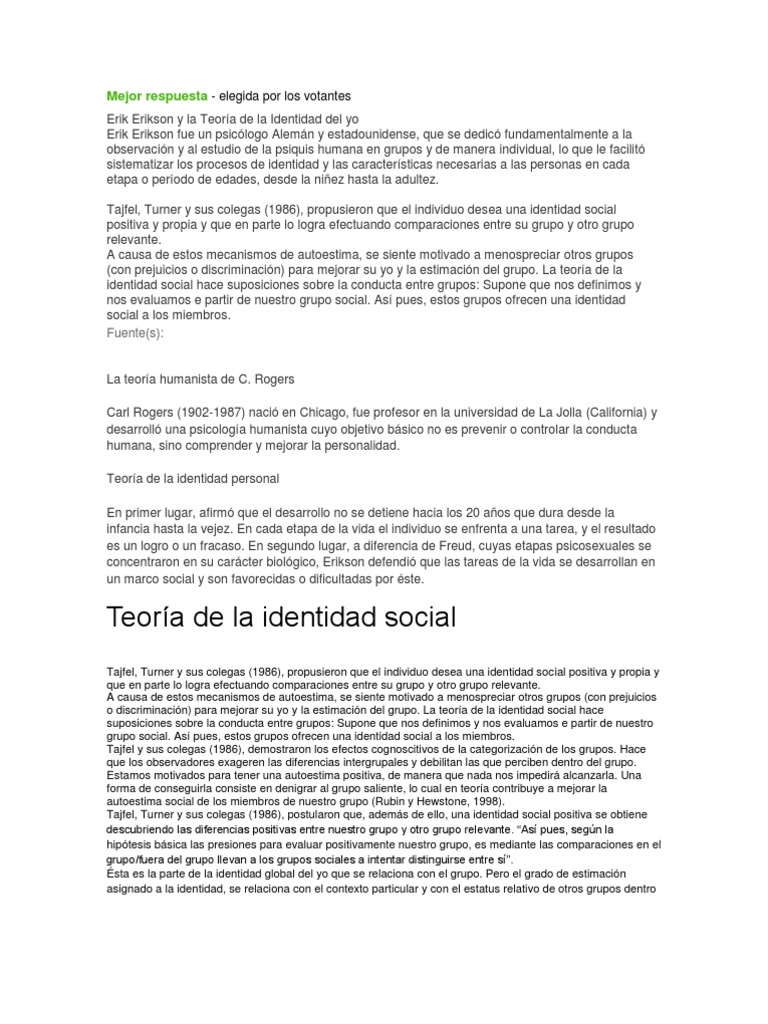 Teorías de la identidad personal y social según Erikson, Tajfel, Mead y ...