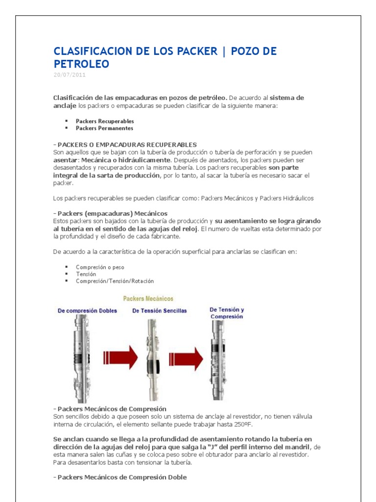 Clasificación de Packers en Perforación | PDF | Tubería (transporte de ...
