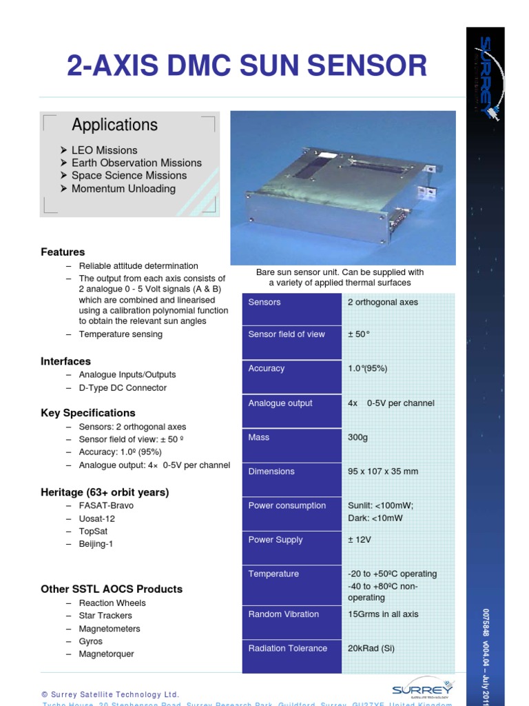 2 Axis Digital Sun Sensor ST0075848 v004 05 | PDF | Attitude Control ...
