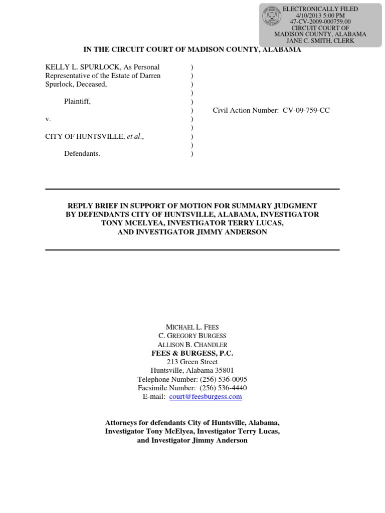 Defense Reply for Summary Judgment Negligence Tort