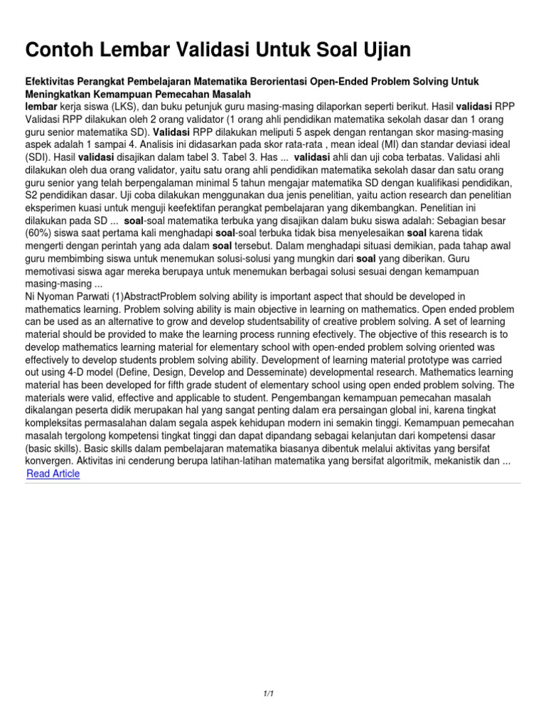 Contoh Lembar Validasi Untuk Soal Ujian