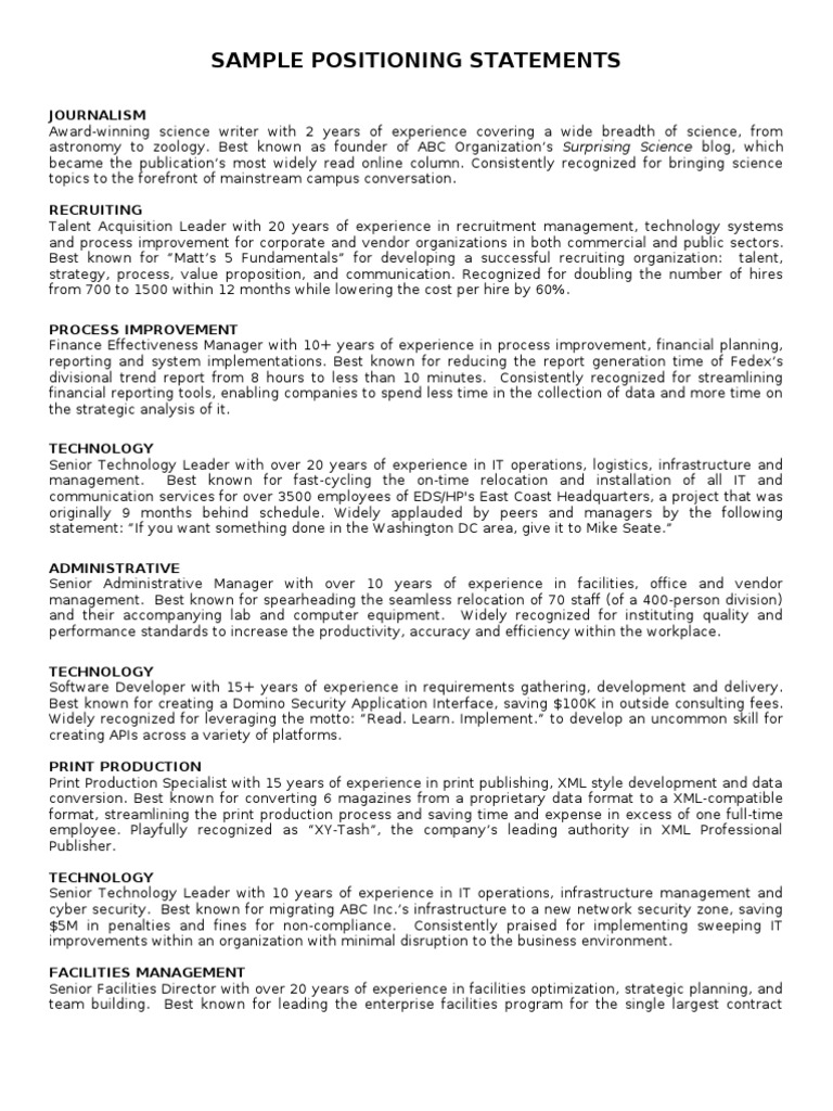 Example - Positioning Statements | Online Safety & Privacy | Computer ...