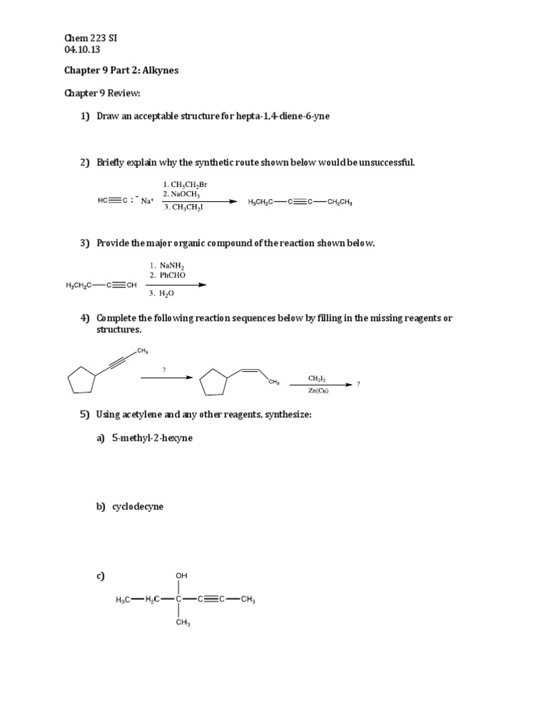 Alkynes: Reactions and Synthesis Guide | PDF | Alkene | Organic Chemistry