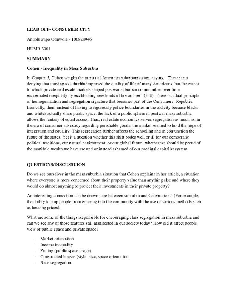 Lead OffConsumer City PDF Creativity Economic Inequality