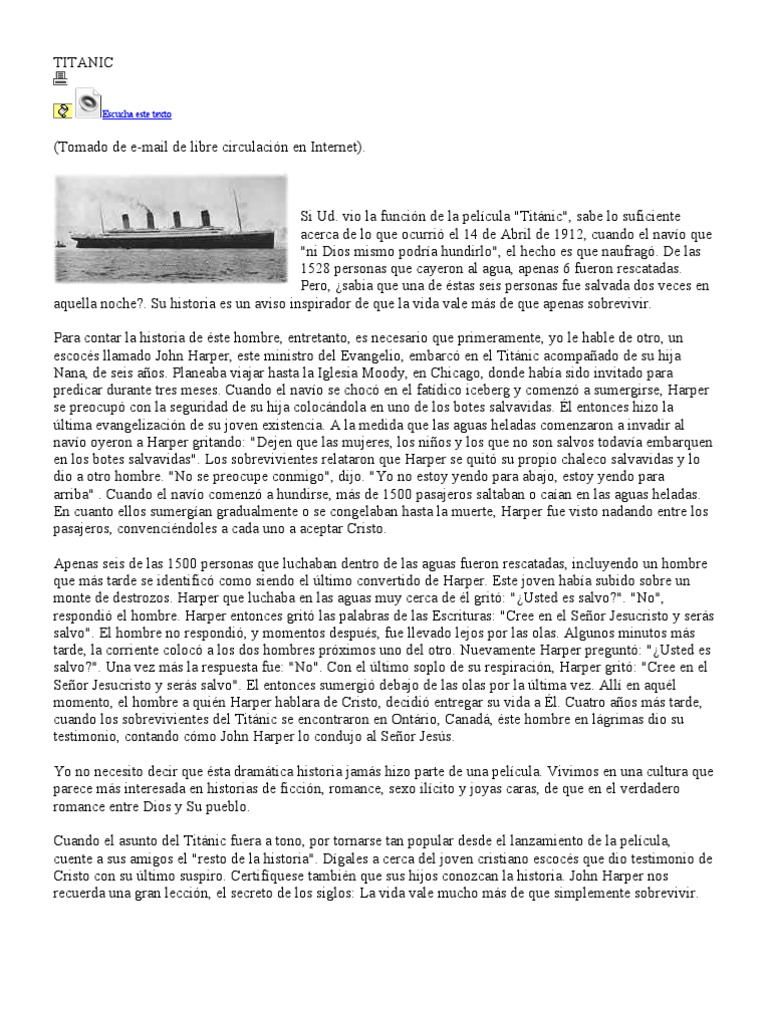 John Harper: Fe en el Titanic | PDF | Rms Titanic | Biblia