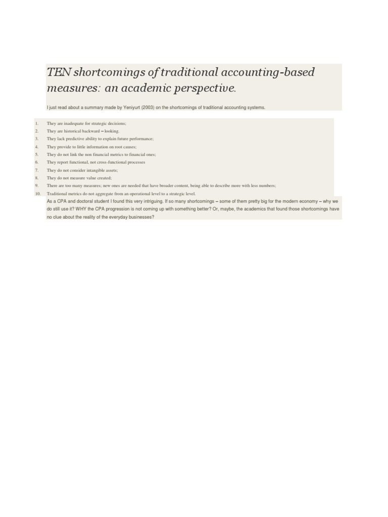 Shortcomings of Traditional Accounting | PDF | Business | Finance ...