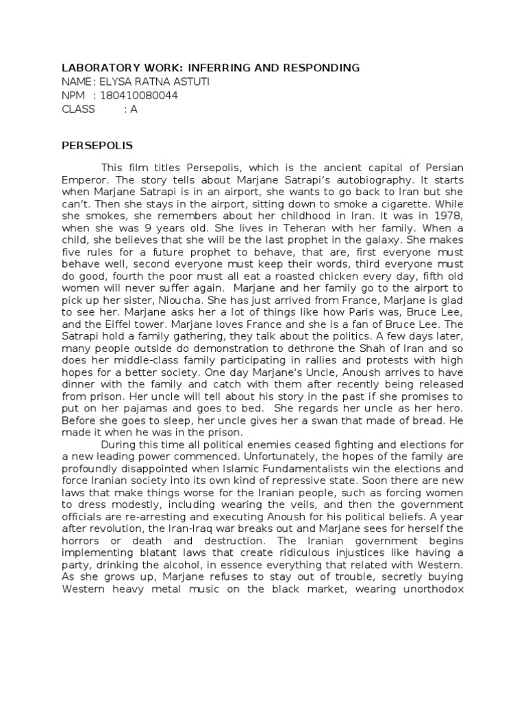 Persepolis Summary Chapter By Chapter