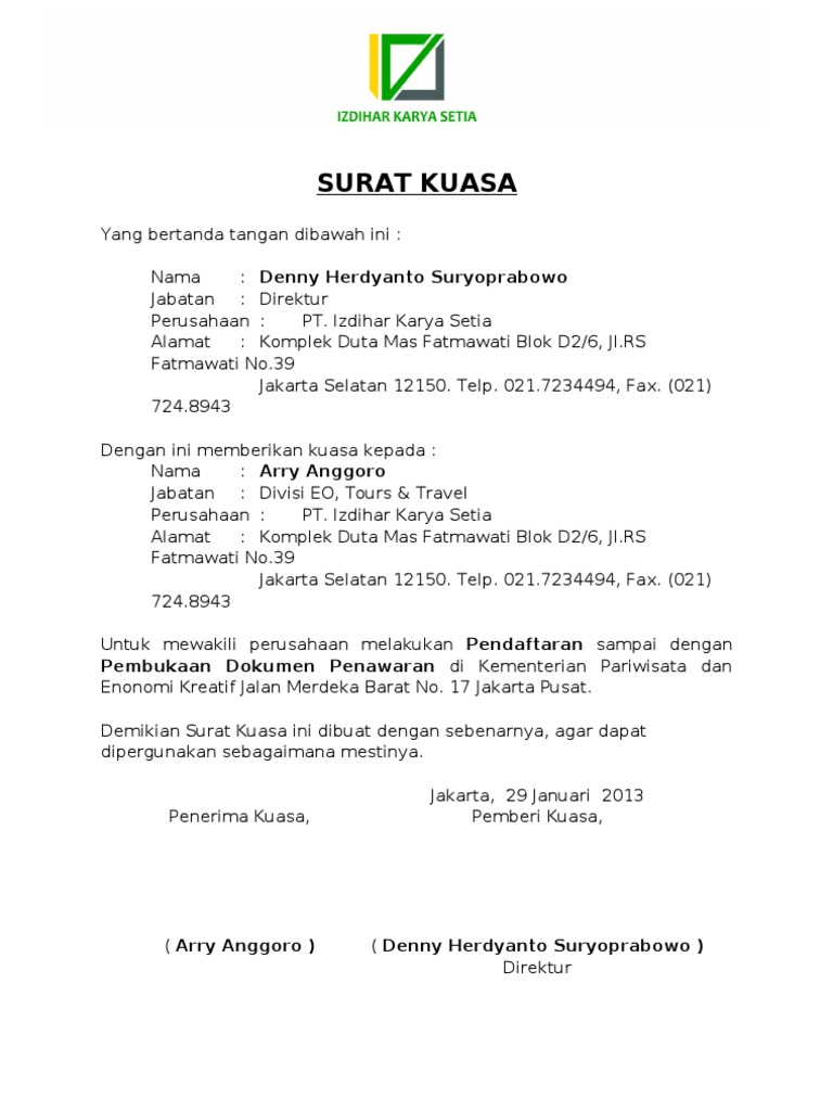 Surat Kuasa Pendaftaran Lelang