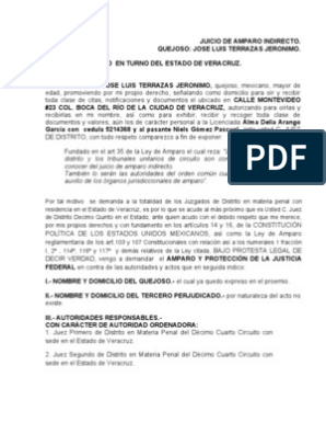 Formato Juicio de Amparo Indirecto Contra Orden de Aprehension | PDF | Caso  de ley | Juez