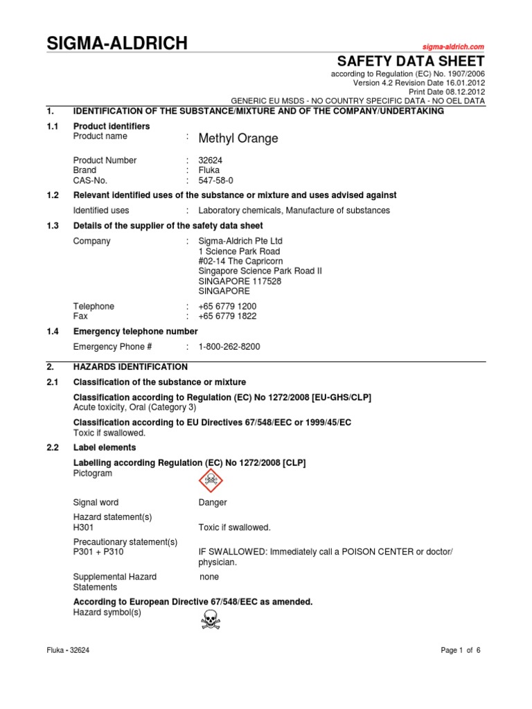 Methyl Orange MSDS Personal Protective Equipment Toxicity