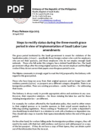Download PR-054-2013 Steps to Rectify Status During 3 Month Grace Period in View of Implementation of Saudi Labor Law Amendments by Philippine Embassy in Riyadh SN135527009 doc pdf