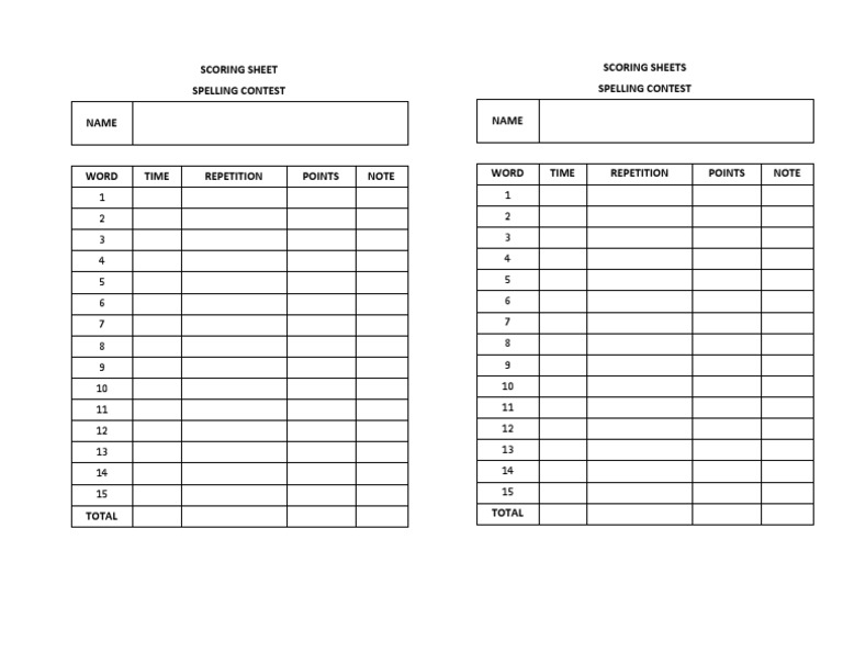 Spelling Bee Scoring Sheet | PDF
