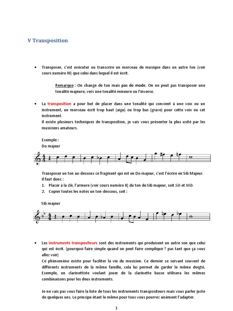 Transposition des Instruments Musique | PDF | Clarinette | Production ...