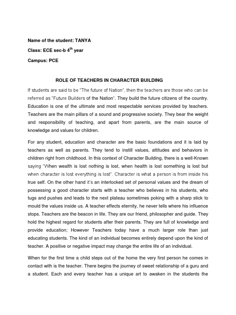 essay on teachers role in nation building