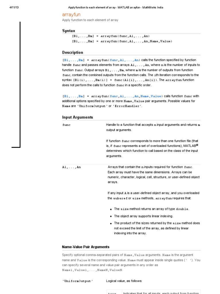 Apply Function To Each Element of Array MATLAB Arrayfun MathWorks India PDF Parameter