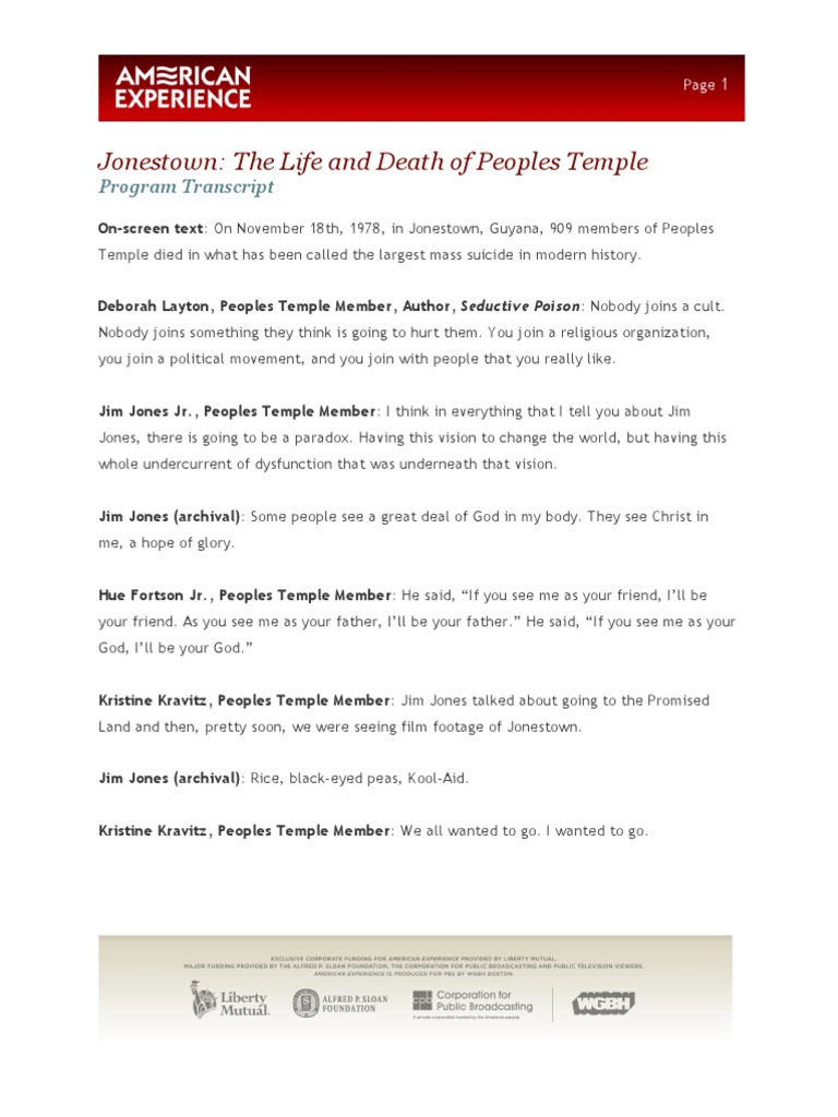 Jonestown Transcript PDF Religion And Belief