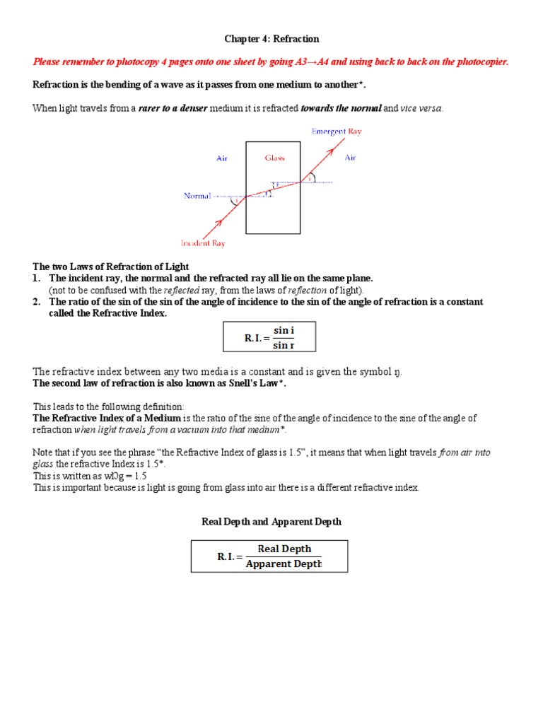 IGCSE Physics Refraction experiment Refraction Refractive Index