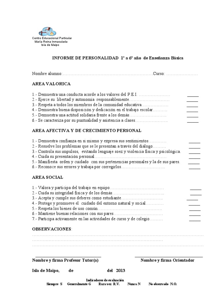 Informe de personalidad Básica 2013