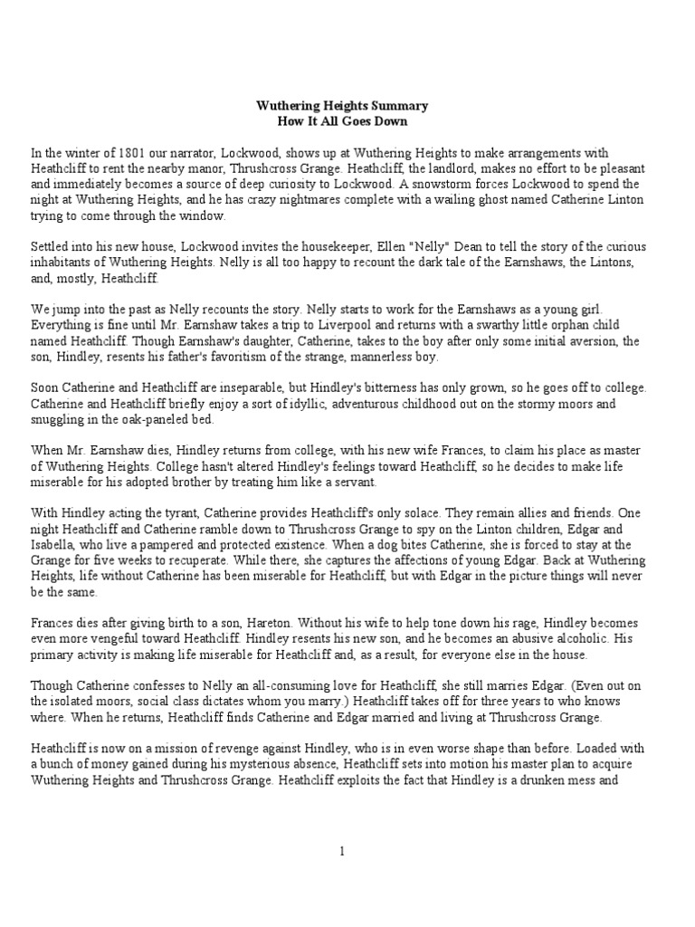 Wuthering Heights Summary Wuthering Heights Heathcliff (Wuthering