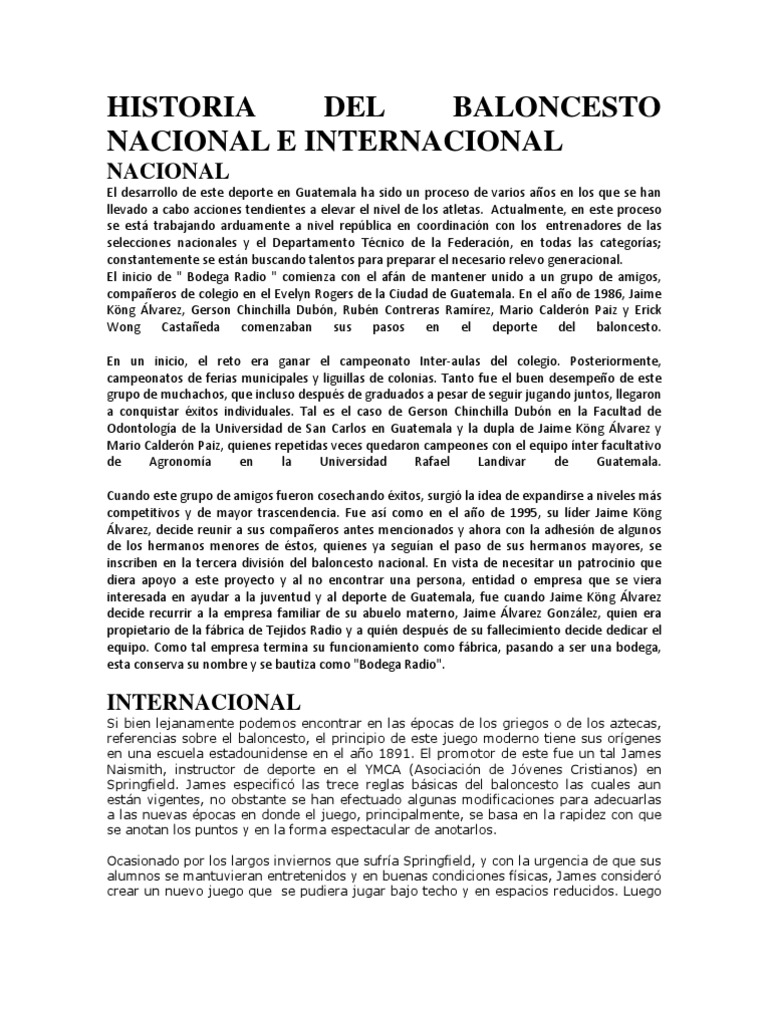 Historia Del Baloncesto Nacional e Internacional