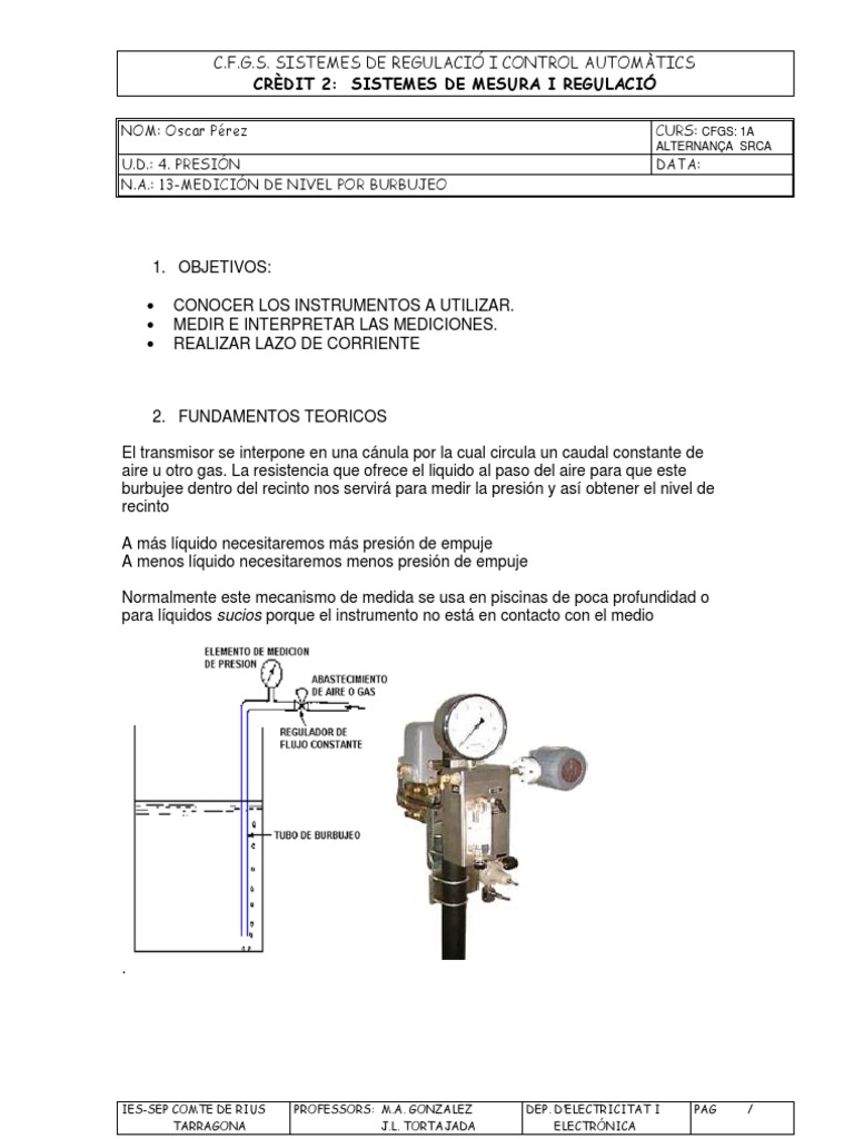 Prac.14 Medición de nivel por transmisor de burbujeo.docx | Electrónica ...