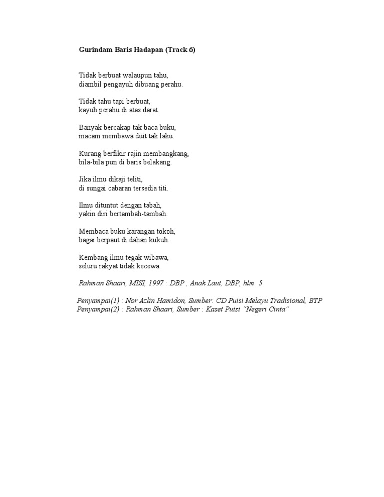 Gurindam Baris Hadapan