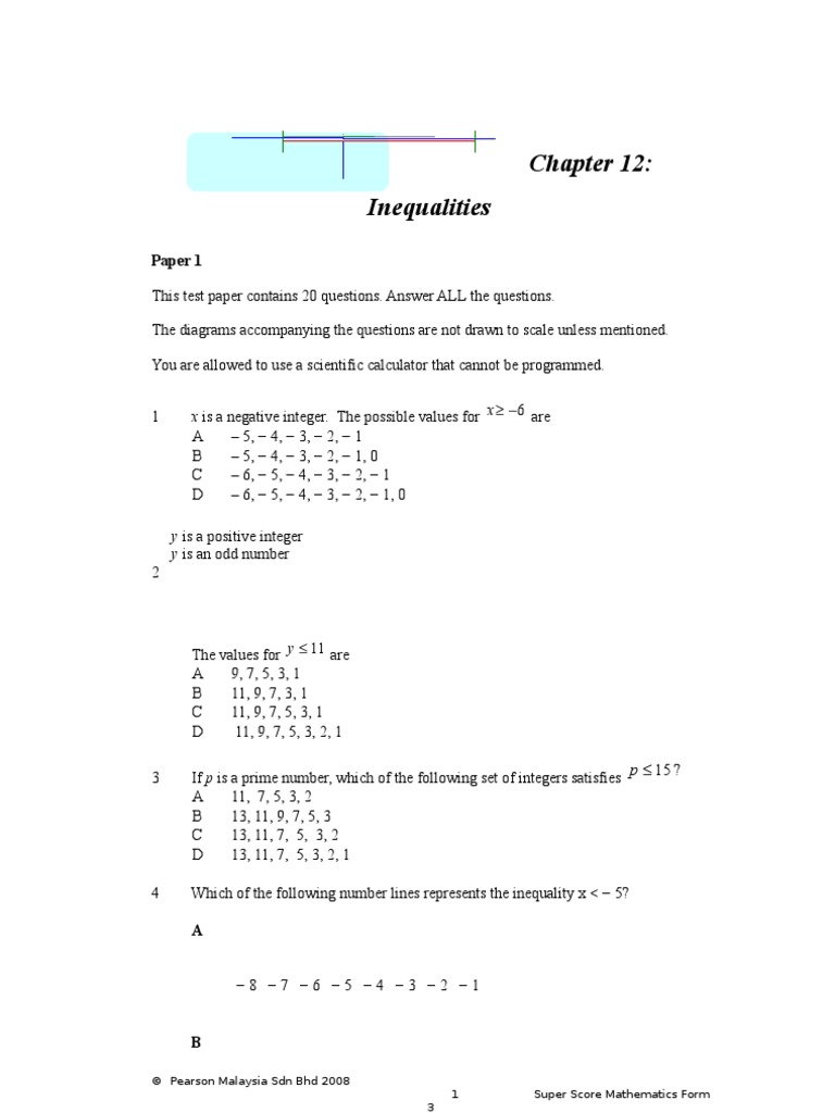 Form 3 - Chapter 12 | Inequality (Mathematics) | Discrete Mathematics