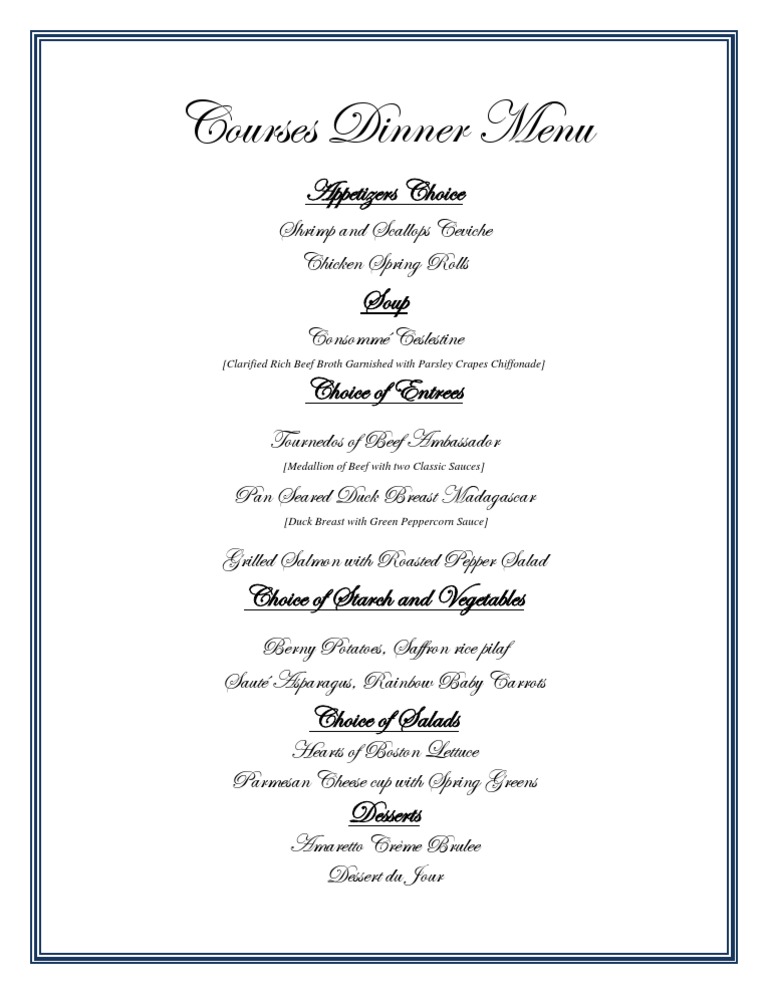 Courses Dinner Menu Overview | PDF