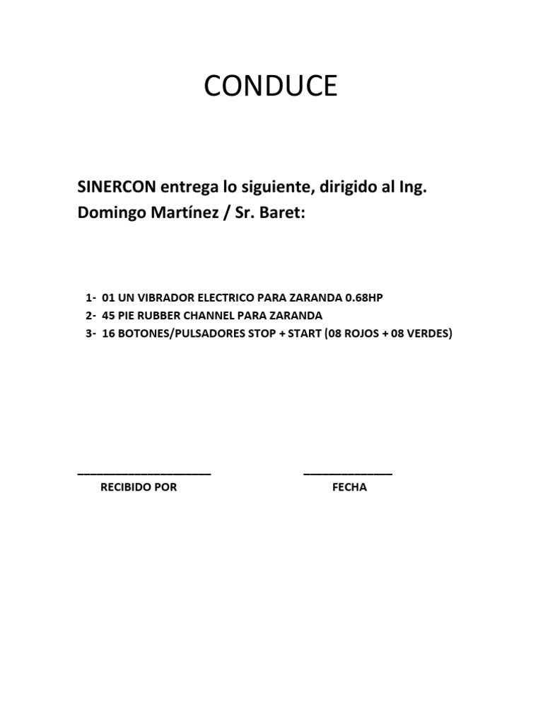 Formato de Conduce de Entrega Sinercon | PDF | Tecnología