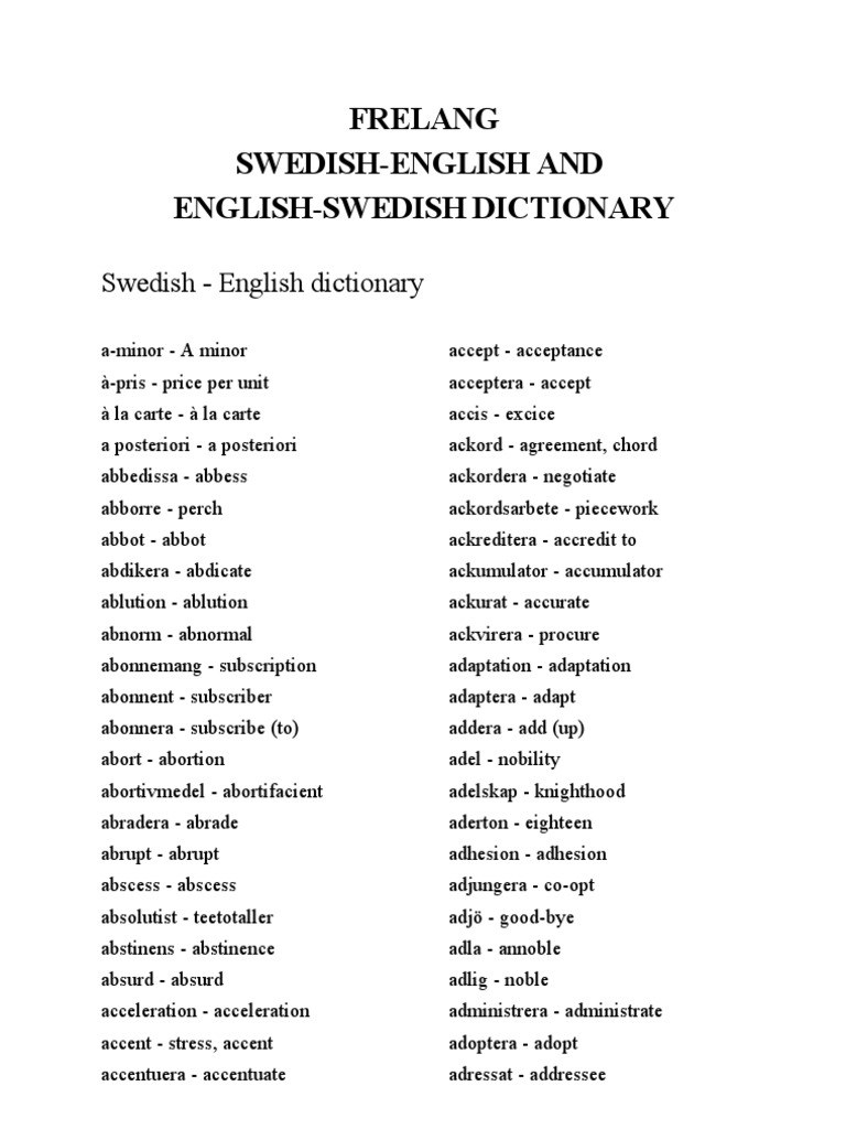 Swedish-English Dictionary Overview | PDF | Nature